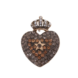Broche de corona de corazón vintage con cristales y detalle de perla en acabado dorado