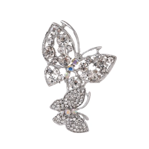 Fashion Zinc Alloy Rhinestone Double Butterfly Brooch Elegant Women Suit Corsage Elegant Butterfly Pin Jewelry Accessory