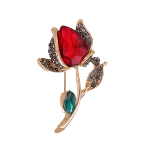 Eleganter Zinklegierung Strass Rose Blume Brosche Für Damen Hochwertige Rote Glas Kristall Floral Corsage Anzug Zubehör Geschenk