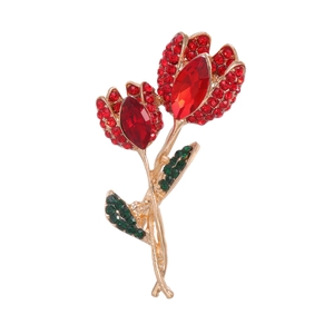 Elegant Tulip Flower Brooch Pin For Women Zinc Alloy Rhinestone Inlaid Forest Style Luxurious Apparel Accessory Jewelry Gift