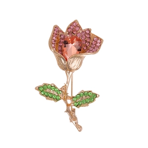 Vintage Alloy Rose Flower Brooch For Women Elegant Rhinestone Inlaid Floral Pin For Scarf Suit Decoration Wedding Party Jewelry Accessory