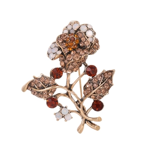 Vintage Rose Flower Brooch Pin For Women Men Zinc Alloy Pave Rhinestone Floral Plant Corsage Suit Lapel Accessories Jewelry