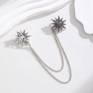 Vintage silver star pin brooch with chain tassels for suits and coats accessory