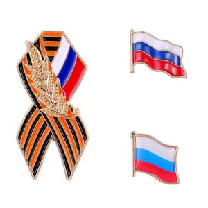 Broche Drapeau Russe Ruban De Saint Georges Alliage De Zinc Émail Épi De Blé Badge Commémoratif Pour Jour De Victoire