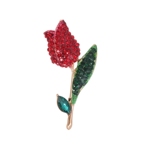 Elegant Zinc Alloy Tulip Flower Brooch With Red Pink Rhinestone Enamel Inlay Exquisite Suit Pin For Women Dress Banquet Accessories