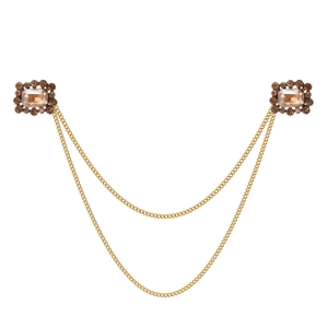 Vintage Baroque Rhinestone Double Head Chain Brooch Zinc Alloy Geometric Gemstone Collar Pin For Men Women Banquet Party Jewelry