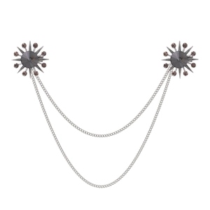 Retro Zinc Alloy Sun Flower Double Chain Brooch With Rhinestones Ancient Silver Lapel Pin For Men Women Banquet Party Jewelry