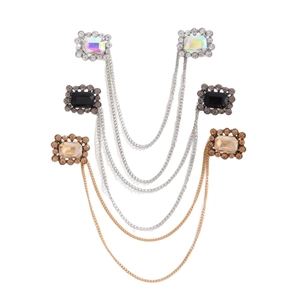 Vintage baroque rhinestone brooch pins set with multilayer metal chains in three colors