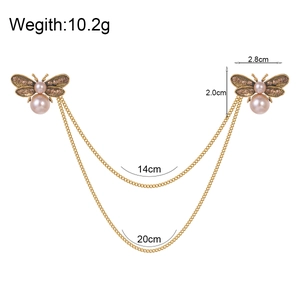 Broche abeille vintage avec perles et diamants, chaîne à double épingle pour vestes