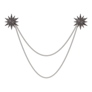 Vintage Zinc Alloy Star Brooch With Chain Tassel Rhinestone Starburst Lapel Pin For Men Suit Formal Collar Pin Jewelry