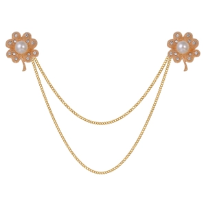 Vintage Alloy Clover Brooch With Double Chain Imitation Artificial Pearl Rhinestone Tassel Collar Pin Elegant British Style Jewelry