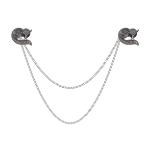 Vintage Fox Shape Double Chain Collar Pin Brooch Antique Silver Zinc Alloy Rhinestone Tassel Badge For Shirt Men Women Jewelry