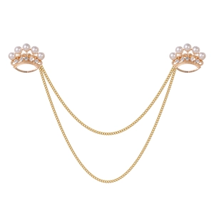 Broche Couronne Vintage Avec Chaîne Double Couche Alliage Künstliche Perle d'imitation Strass Épinglette pour Homme Femme Décoration de Col de Costume