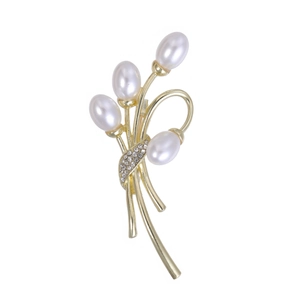 Elegant Artificial Pearl Bouquet Brooch For Women Vintage Gold Alloy Flower Pins With Faux Artificial Pearl Rhinestone For Wedding Party Jewelry