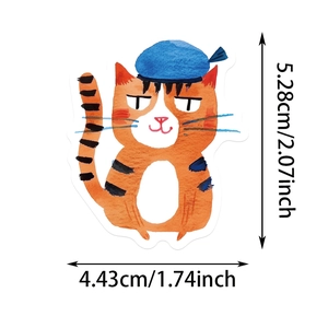 Dettaglio dell'adesivo con gatto carino e misure per decorazione del laptop