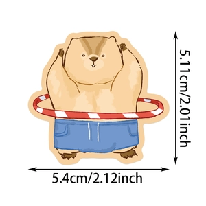 Vue détaillée d'un autocollant marmotte musclée avec dimensions 5,4cm x 5,11cm pour DIY