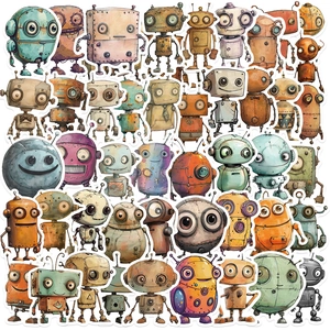 Whimsical Robot Stickers Waterproof PVC Cute Cartoon Robot Decals For Laptop Phone Case Scrapbooking Journal DIY Decoration