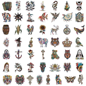 Pack of 50 artistic bohemian vinyl stickers for laptops and water bottles with unique designs