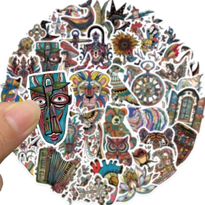 50 pieces of bohemian style art stickers for laptops and phones featuring tribal motifs