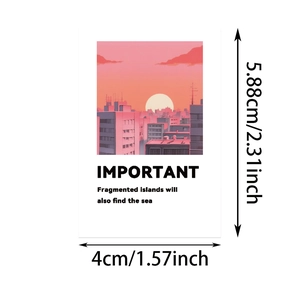 Dettaglio dell'adesivo anime che mostra le dimensioni precise di 5,88 cm per 4 cm