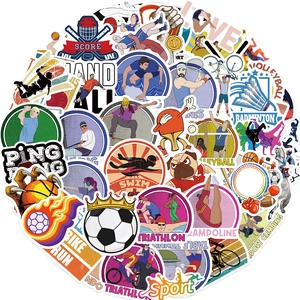 Macro-opname van waterdichte sportstickers met voetbal- en zwempictogrammen