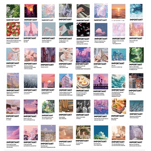 Vista dettagliata di 48 adesivi estetici in stile Polaroid minimalista con citazioni ispiratrici