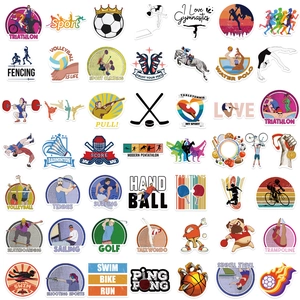 Set van 50 kleurrijke sportstickers met voetbal-, surf- en golfontwerpen voor decoratie