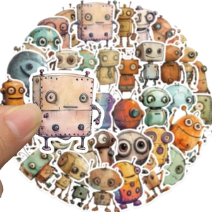 50pcs whimsical robot stickers for DIY laptop and phone case waterproof cartoon decals