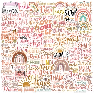 Set of 50 Bohemian Thank You stickers featuring warm tones and inspirational motifs