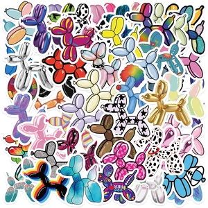 Detailed view of colorful rainbow and metallic balloon dog stickers for DIY decoration