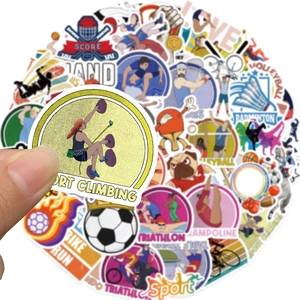 Set van 50 kleurrijke retro sportstickers voor doe-het-zelf decoratie op koffers en bekers