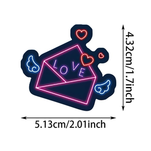 Neon style love envelope sticker with wings and heart showing dimensions in cm and inches