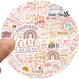 Bohemian style 50pcs 'Thank You' stickers for laptop with warm handmade heart patterns