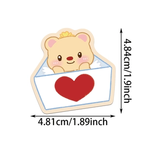 Detailed size chart showing a 4.8cm cute cartoon yellow bear sticker with crown