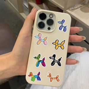 Beige iPhone case with colorful skeletal rainbow balloon dog pattern pop art design