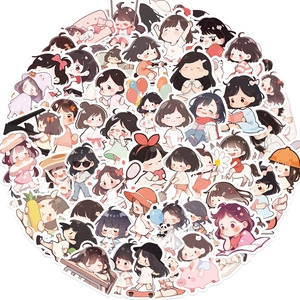 Variété de stickers mignons de filles de dessin animé pour déco de valises et ordinateurs