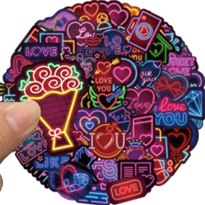 64pcs neon Valentine's Day waterproof stickers for laptop and DIY phone case decoration