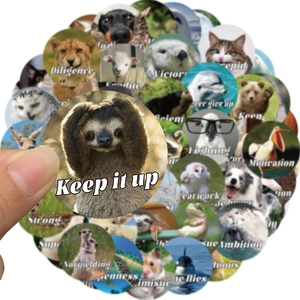 Round animal stickers with motivational English quotes for DIY journals and water bottles