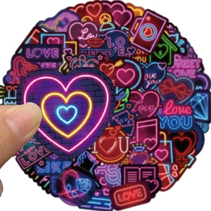 Neon Valentine's Day stickers with heart and lip designs for DIY laptop and phone decoration