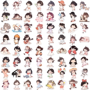 64 autocollants étanches de filles dessin animé pour décoration DIY de valises et casques