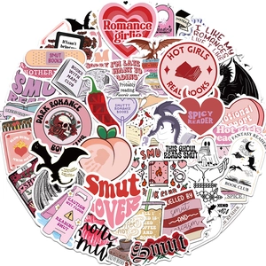 Detail of waterproof bookish stickers featuring romance literature quotes and floral designs