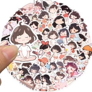 Lot de 64 autocollants fille dessin animé en PVC imperméable pour décoration DIY créative