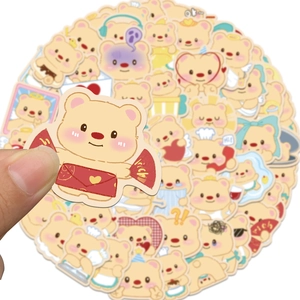 Set of 60 cute yellow cartoon bear stickers for water bottles and phone cases