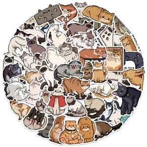 50 Pezzi Simpatici Adesivi Gatto Cartone Animato Impermeabile PVC Graffiti Gattino Disegnati a Mano per Laptop Bagaglio Telefono