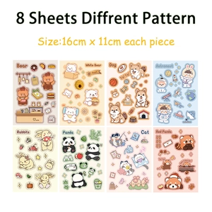 Set of 8 cute cartoon animal stickers featuring bears and bunnies for scrapbooking decor