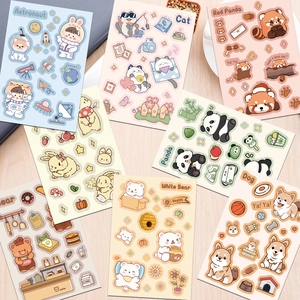 Set of 8 cute cartoon animal stickers featuring pandas and cats for scrapbooking decor