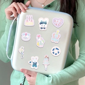 Cartoon style waterproof stickers set for laptop and phone case featuring cute girl and animals