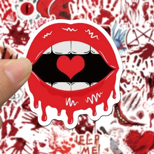 Halloween blood lip sticker with heart tongue and red drip for horror party decor