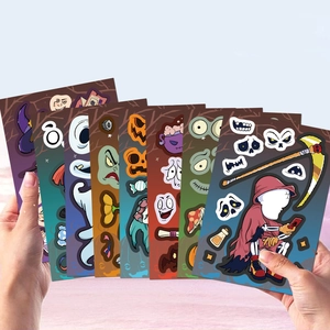 Détail de stickers d'Halloween montrant divers monstres et composants DIY pour enfants