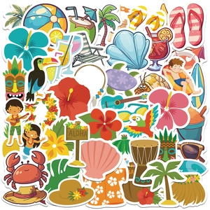Hawaiian Summer Tropical Beach Stickers Waterproof PVC Cartoon Decals For Laptop Skateboard Luggage Phone Scrapbook Decor